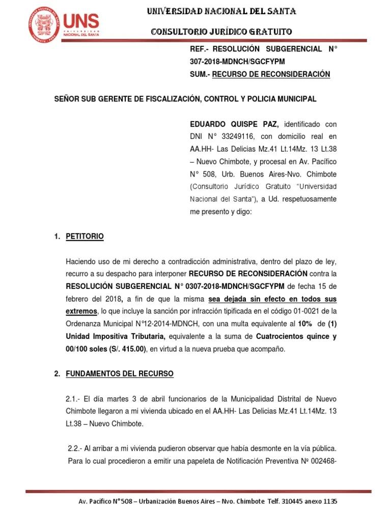 interpongo recurso de reconsideracion ante fiscalizacion sanitaria - Cómo redactar un documento de reconsideración