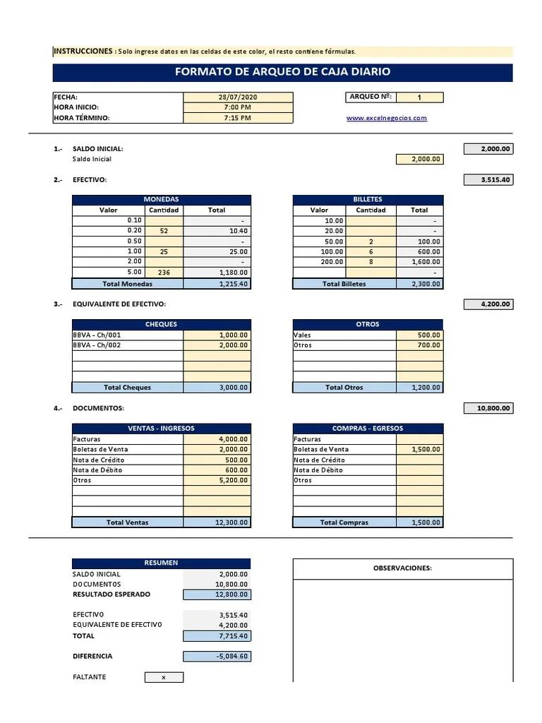 formato de arqueo de caja auditoria excel - Cómo se hace un corte de caja en Excel