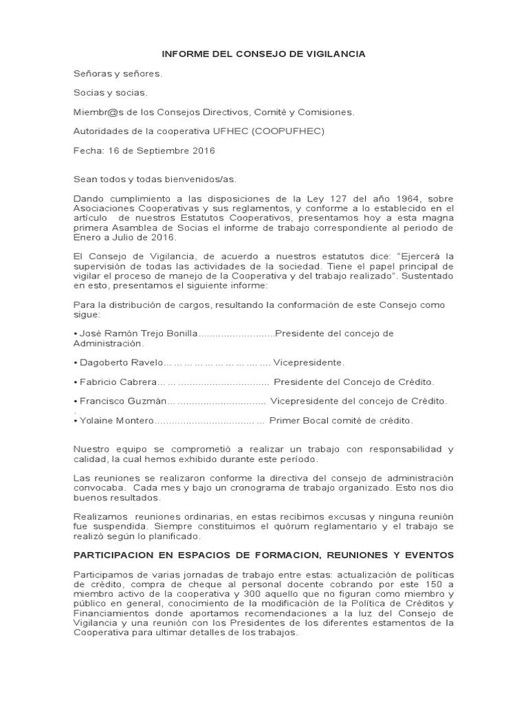 informe de auditor y del consejo de vigilancia de sa - Cómo se hace un informe de vigilancia