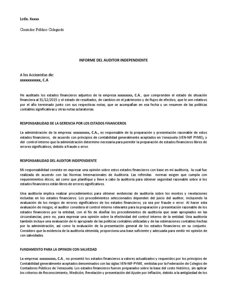 informe del auditor independiente sobre estados contables resumidos - Cómo se redacta un informe de auditoría