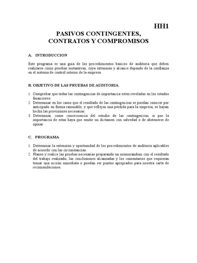 procedimientos de auditoria para pasivos contingentes - Cómo se registran los pasivos contingentes