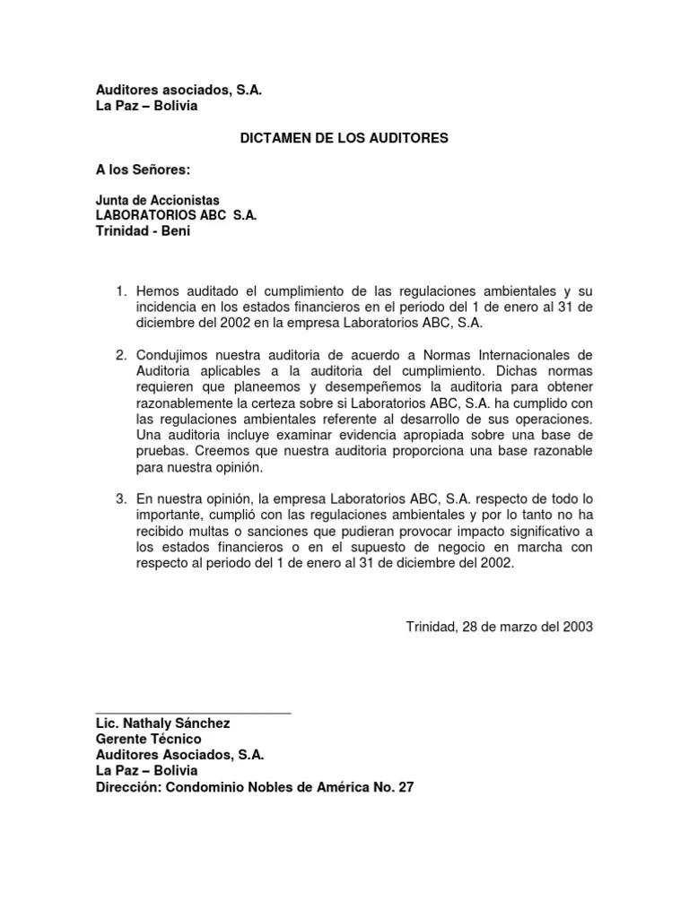 ejemplo de dictamen de auditoria ambiental - Cuál es un ejemplo de auditoría ambiental