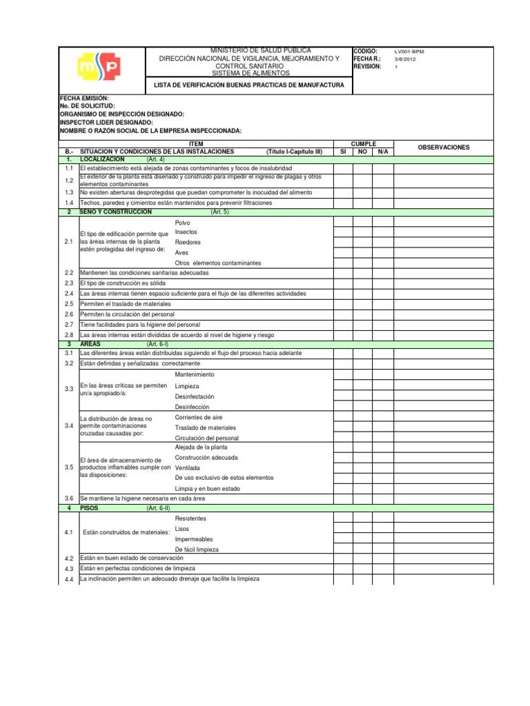 lista de chequeo auditoria bpm alimentos - Cuáles son los 5 elementos claves de las BPM