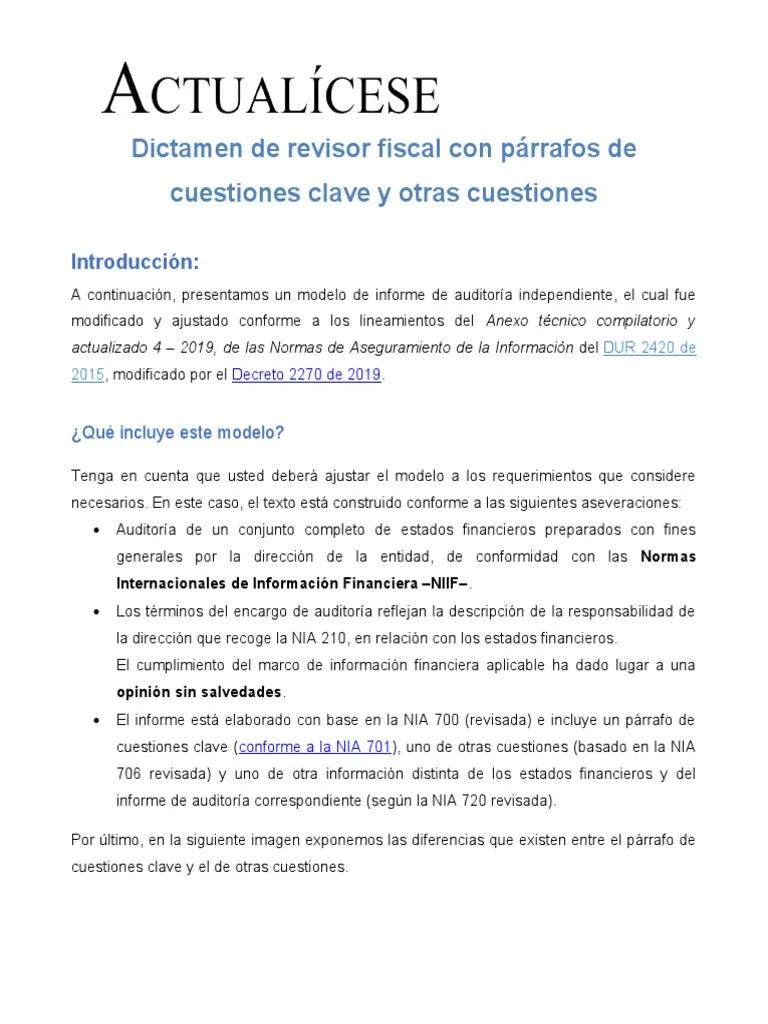 otras cuestiones parrafo informe del auditor - Qué consecuencias trae el incluir un párrafo de énfasis en el informe