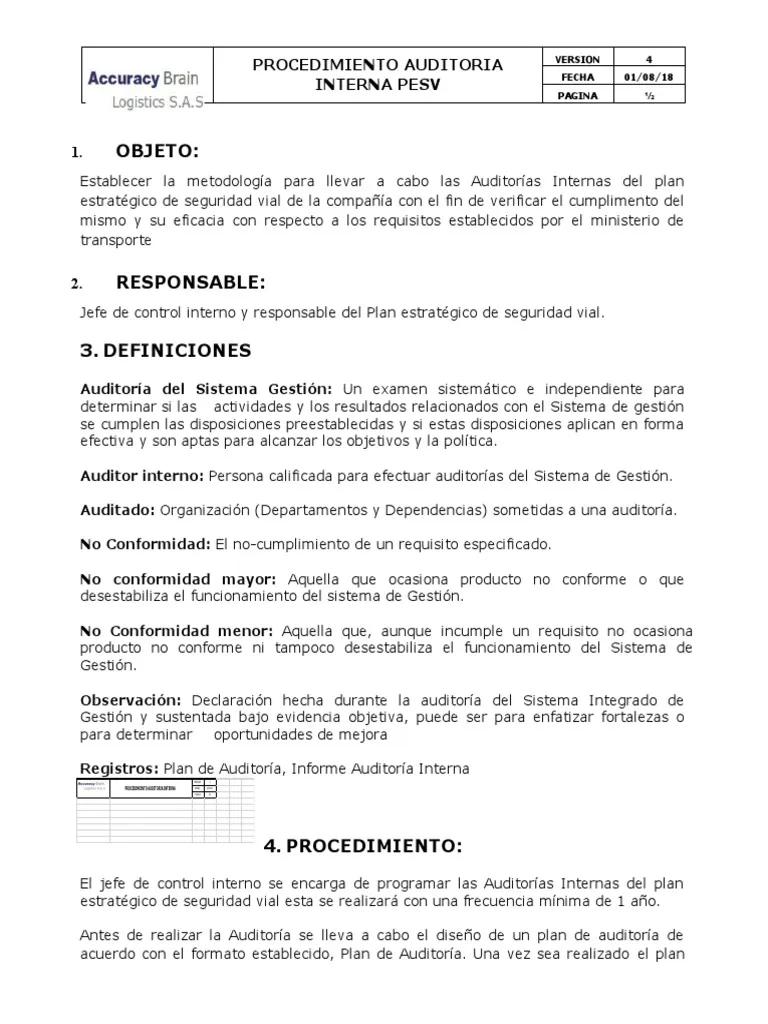 modelos de plan de auditoria interna seguridad vial - Qué debe contener un plan de seguridad vial