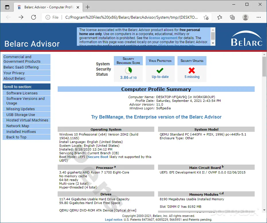 belarc software auditar - Qué es belarc Analysis