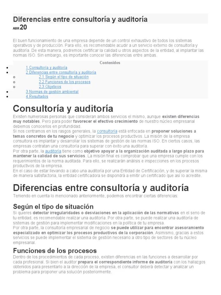 diferencia entre consultoria y auditoria en un sistema de gestion - Qué es consultoría versus auditoría