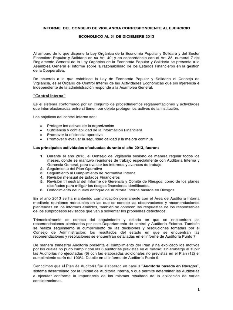 informe de auditor interno en una cooperativa de argentina - Qué es el control interno en una cooperativa