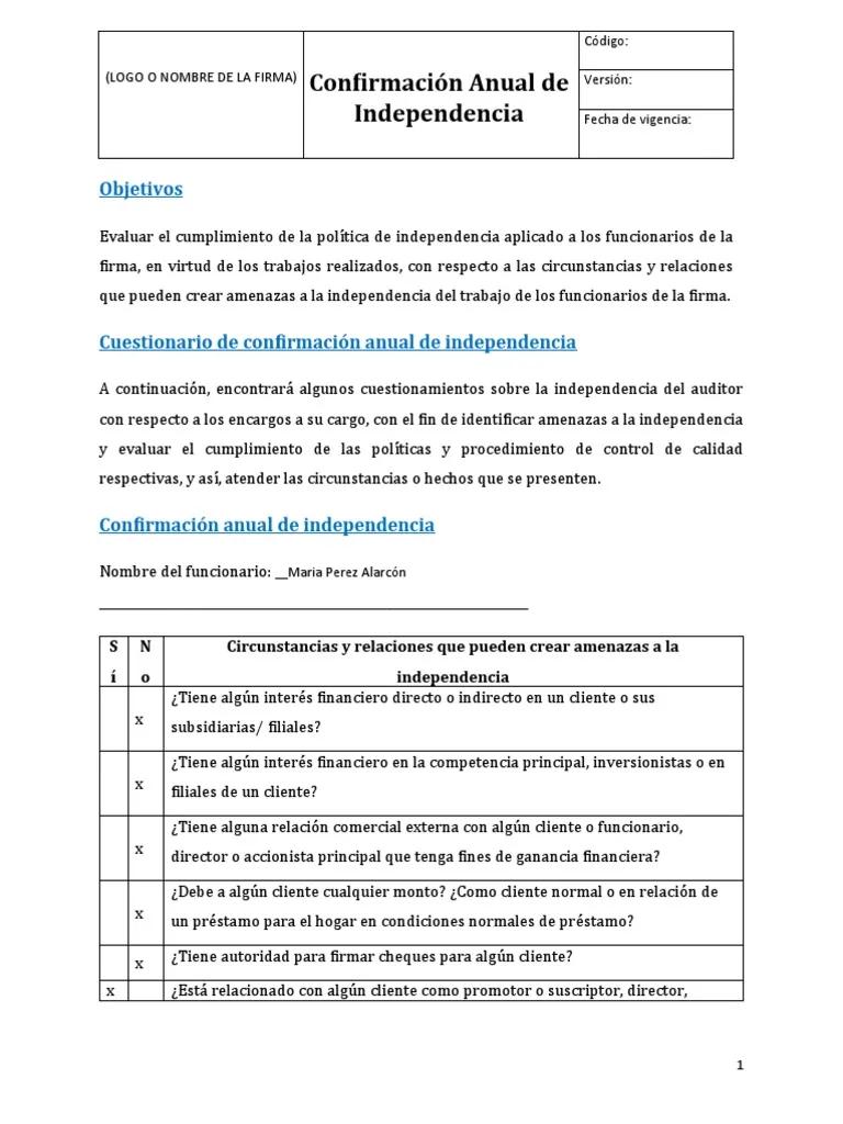 confirmacion de independencia del auditor - Qué es la confirmación en la auditoría