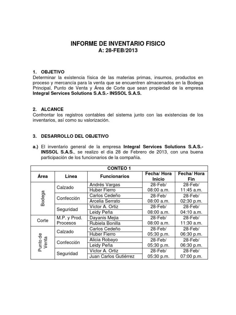 informe de auditoria toma fisica de inventarios - Qué es la inspeccion de la toma física de inventarios