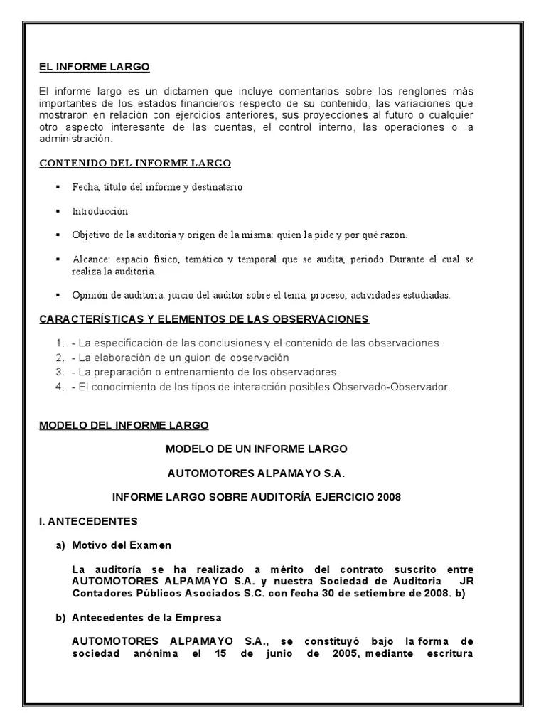 informe largo de auditoria - Qué es un informe de auditoría extenso