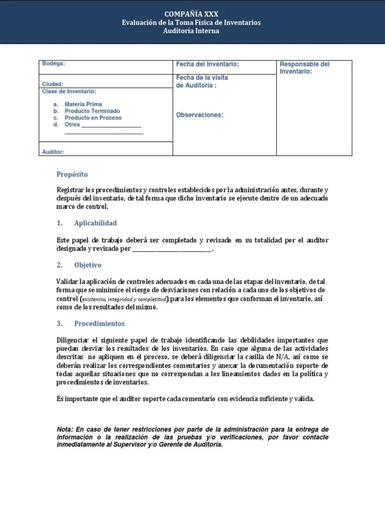 informe de auditoria toma fisica de inventarios - Qué es un informe de inventario físico