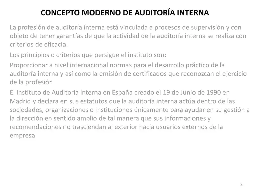 auditoria concepto moderno - Qué establece el enfoque moderno de la auditoría interna