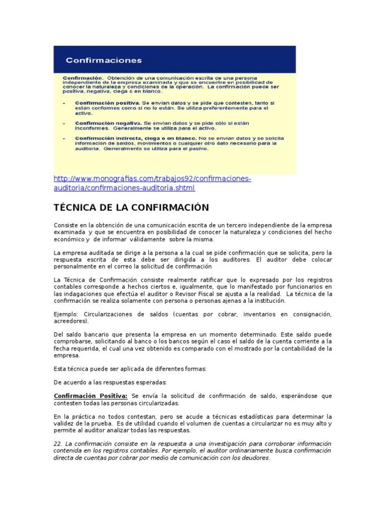 confirmación escrita auditoria contenido - Qué factores de deben considerar al diseñar solicitudes de confirmación