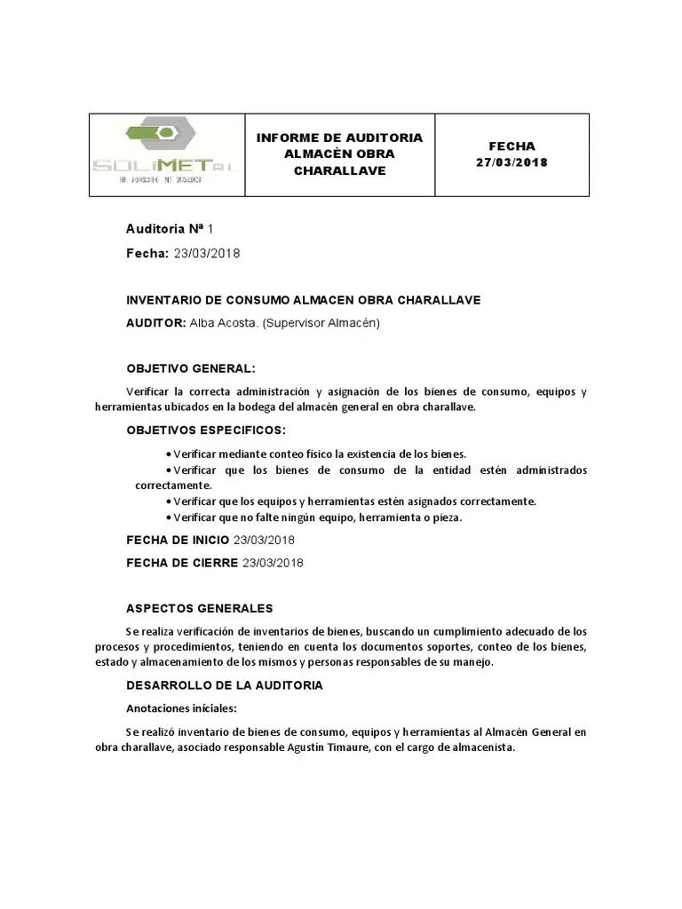 informe del auditor para falta de inventario fisico de mercaderia - Qué procedimiento se utiliza para comprobar la existencia física del inventario de la compañía