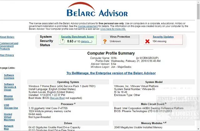 belarc software auditar - Qué programa es Belarc Advisor