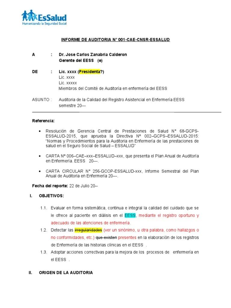 informe de auditoria de enfermeria - Que se escribe en el informe de enfermería