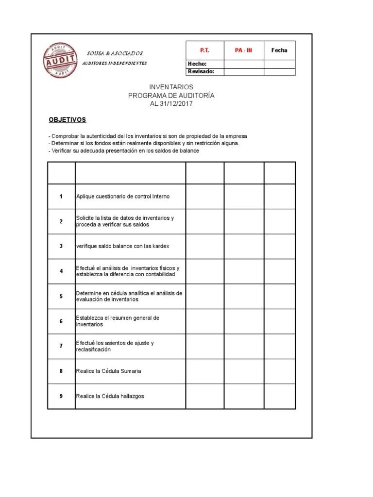 planilla control de inventario auditoria - Que se puede inventariar