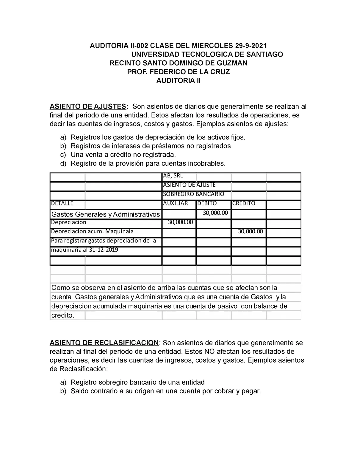 asientos de ajuste y reclasificacion en auditoria ejemplos - Qué son asientos de ajustes ejemplos