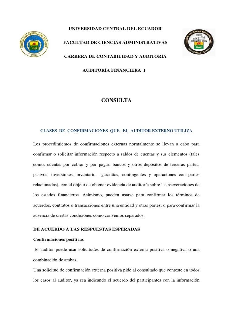 confirmaciones externas de auditoria ejemplos - Qué son las confirmaciones externas en auditoría