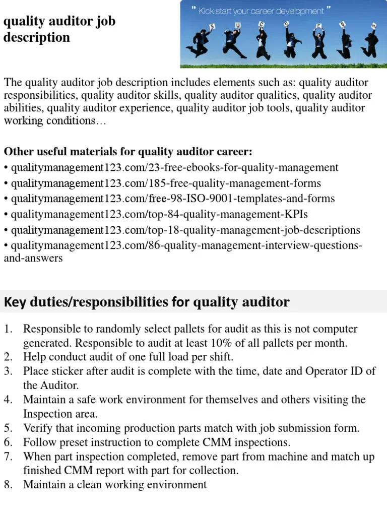 quality auditor jobs - What does a quality auditor do