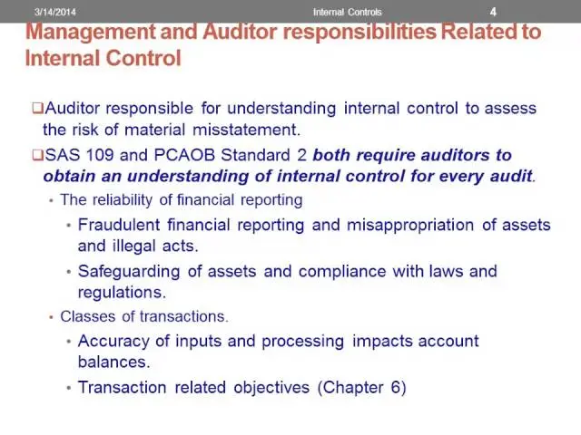 management and auditor responsibilities for internal control - What is the auditor's responsibility for internal controls